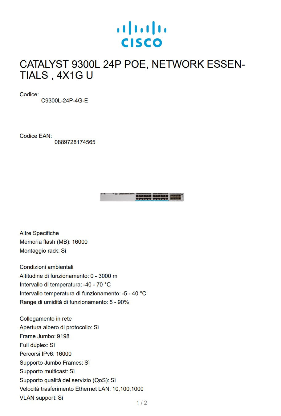 CISCO CATALYST 9200L 24 PORTE POE+ 4 X 1G NETWORK ESSENT