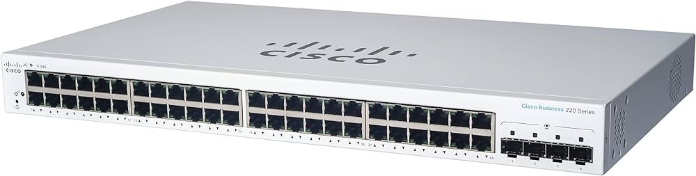 Switch Ethernet Cisco Business 220 CBS220-24T-4G 24 Porte Gestibile - 2 Layer supportato - Modulare - 4 Slot SFP - 18 W Consumo energetico - Fibra ottica, Coppia incrociata