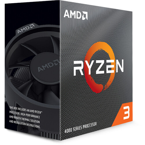 CPU AMD RYZEN 3, 4100, AM4, 4,00 GHz 4 CORE, CACHE 6 MB, DISSIPATORE WRAITH STEALTH DA 65 W