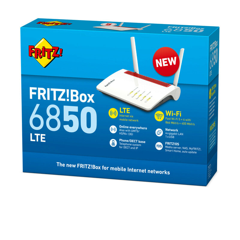 AVM FRITZ! ROUTER FRITZ!BOX 6850 LTE INTERNAZIONALE 4 PORTE LAN GIGABIT RJ-45,1XUSB 3.0, 1
