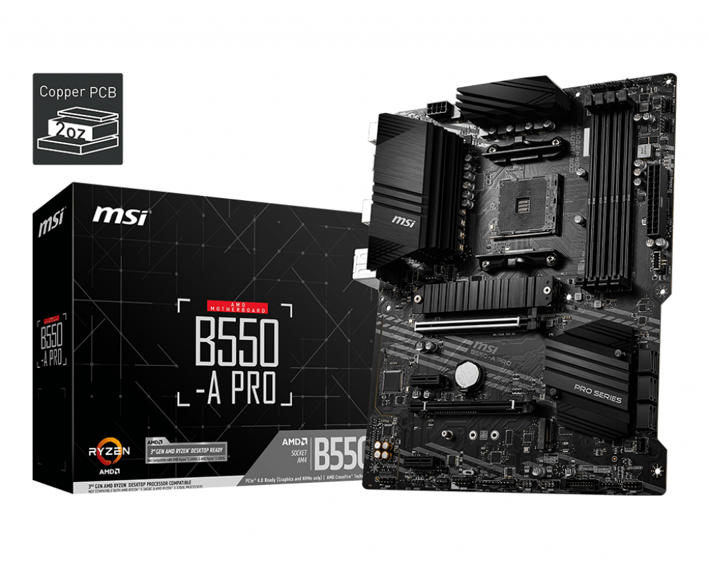 Scheda madre MSI AMD B550, B550-A PRO, AM4, 4DDR4 2PCI-E 2M2 6SATA3
