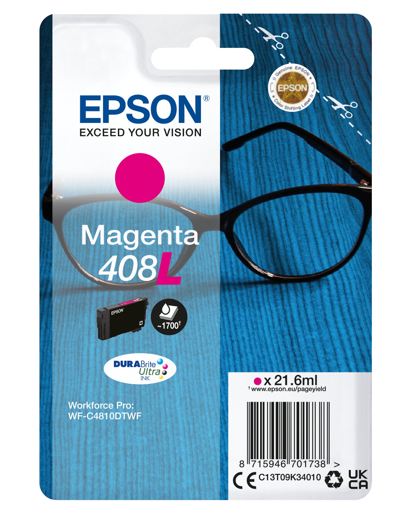 INCHIOSTRO EPSON CARTUCCIA MAGENTA 408L DURABRITE ULTRA