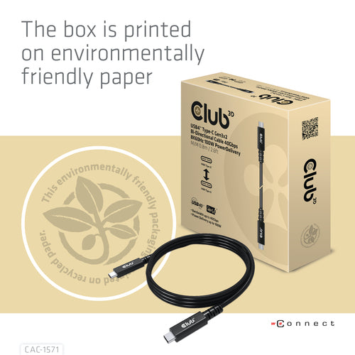 CAVO BIDIREZIONALE CLUB3D USB4 TIPO C GEN 3X2 40GBPS 8K60HZ 100W POWERDELIVERY M/M