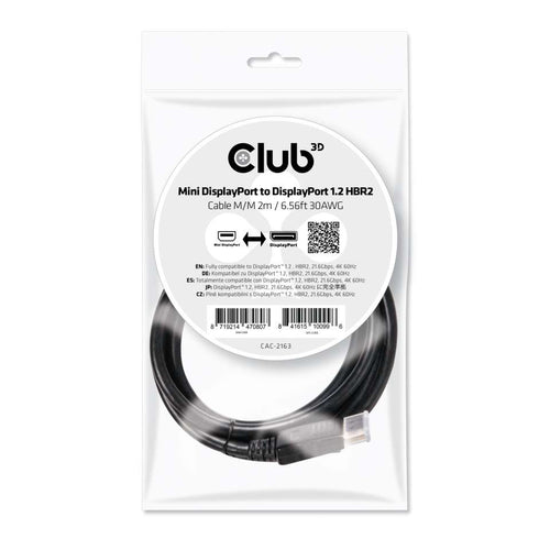 CLUB3D MINI DISPLAY PORT 1.2 MALE TO DISPLAY PORT MALE CABLE 2 METERS 4K 60HZ BI-DIRECTIO