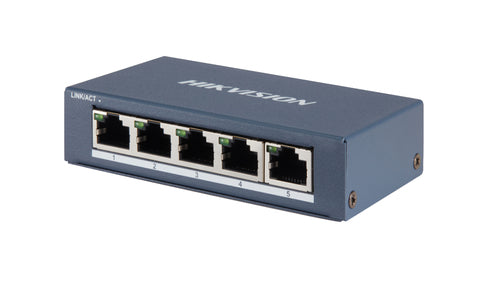 HIKVISION SWITCH 5 PORTE GIGABIT SWITCH NON GESTITO 5 PORTE GIGABIT RJ45, CASE IN ACCIAIO PER DESKTOP