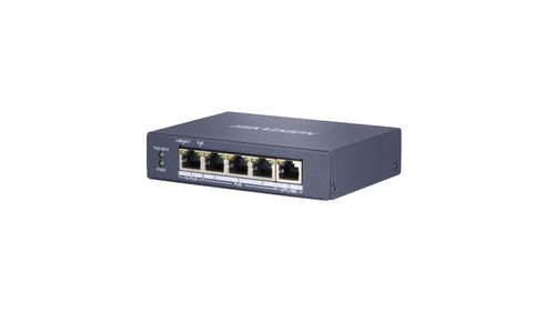 SWITCH HIKVISION SWITCH POE NON GESTITO GIGABIT A 4 PORTE 1 PORTA UPLINK RJ45 GIGABIT, 802.3AF/