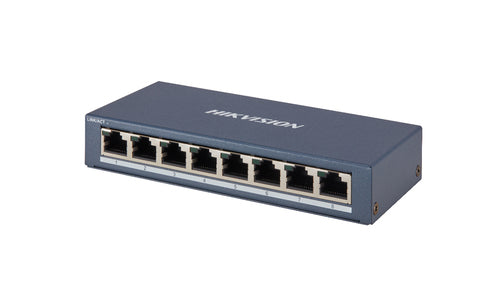 HIKVISION SWITCH 8 PORT GIGABIT UNMANAGED SWITCH 8 GIGABIT RJ45 PORTS, DESKTOP STEEL CASE