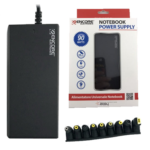ENCORE ALIMENTATORE PER NOTEBOOK 90W, 9 CONNETTORI, COMPATIBILE CON TENSIONI 15-16-18.5-19