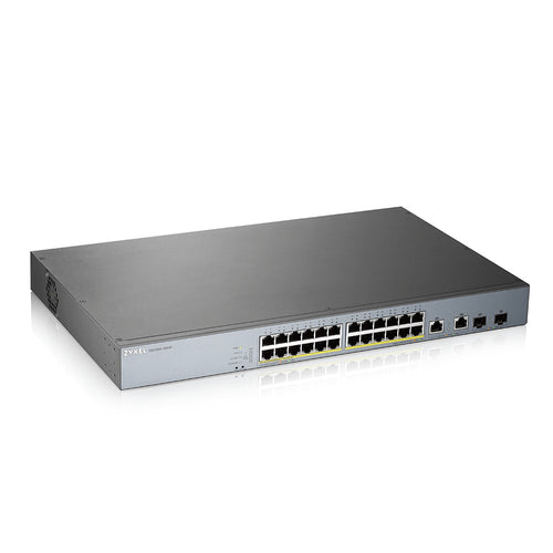 ZYXEL SWITCH MANAGED PER CCTV: 24 PORTE GIGABIT POE 375W + 2 PORTE SFP, NFLEX