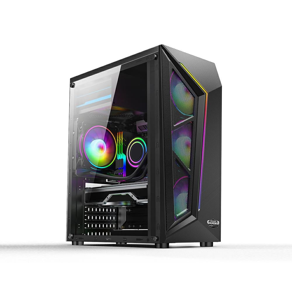 CASE GAMING 1 LED RGB + 4 VENTOLE ARGB, 2 USB, PANNELLO IN VETRO