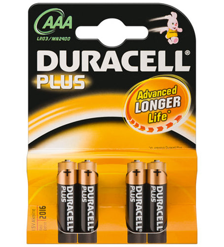 DURACELL PILE ALCALINE AAA 1,5V NON RICARICABILI PLUS POWER CONFEZIONE DA 4 PILE