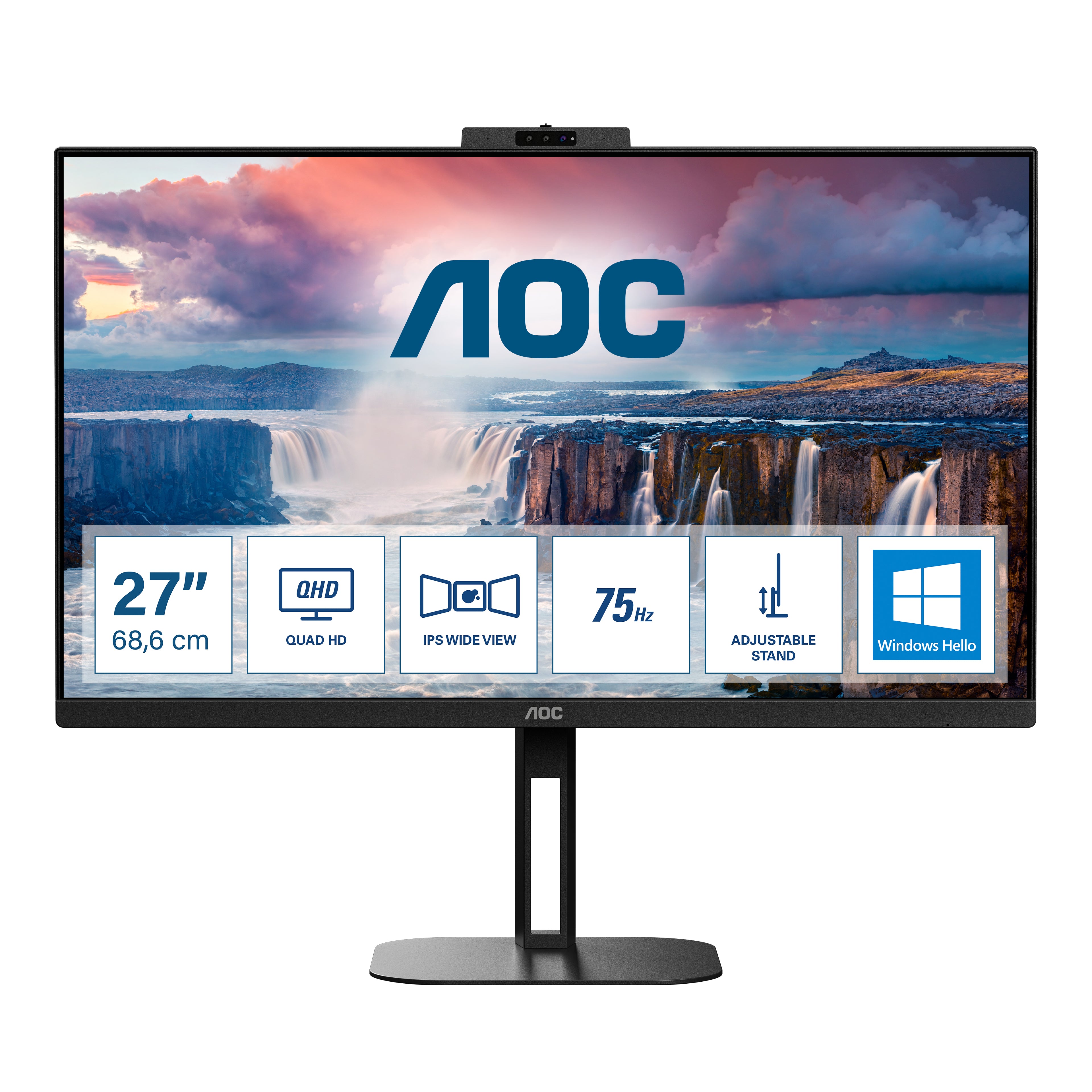 MONITOR AOC 27 LED IPS QHD 16:9 5MS 300 CDM, ALTEZZA, WEBCAM, USB-C, DP/HDMI, MULTIMEDIALE