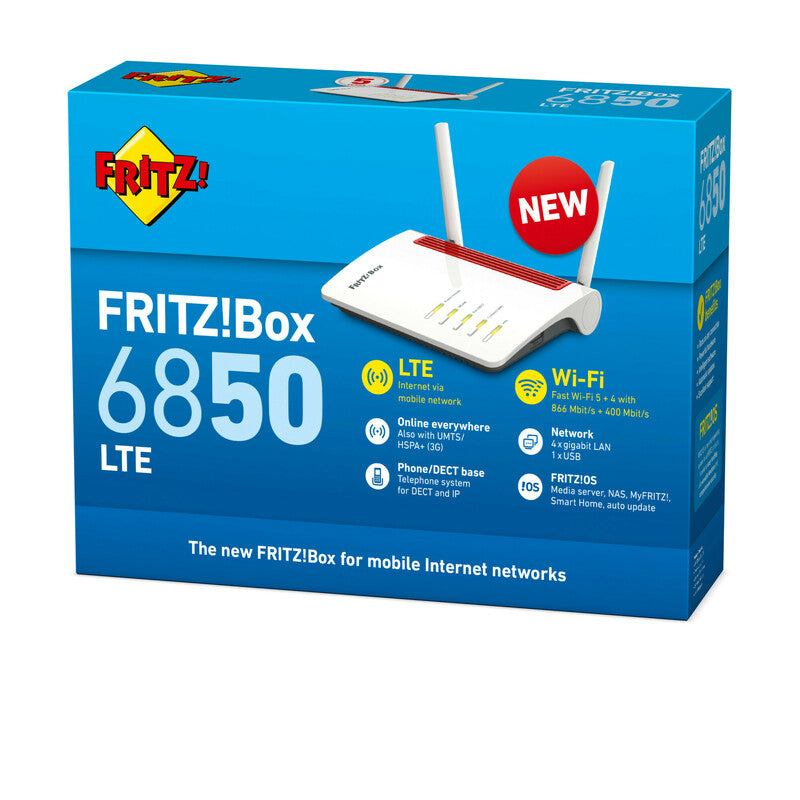 AVM FRITZ! ROUTER FRITZ!BOX 6850 LTE INTERNATIONAL 4 PORTE LAN GIGABIT RJ-45,1XUSB 3.0, 1