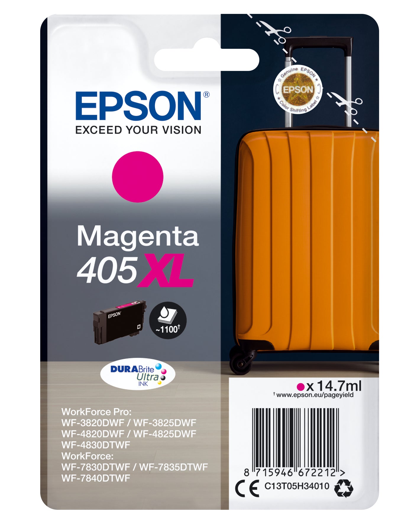 EPSON CARTUCCIA VALIGIA 405 MAGENTA INKJET ALTA CAPACITA C13T05H34010 NO BLISTER