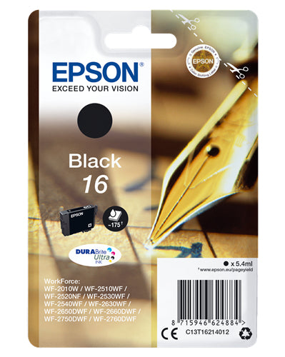 EPSON CART INK NERO PER WF-2510WF, WF-2520NF, WF-2530WF WF-2540WF SERIE 16 PENNA E CRUCIVE