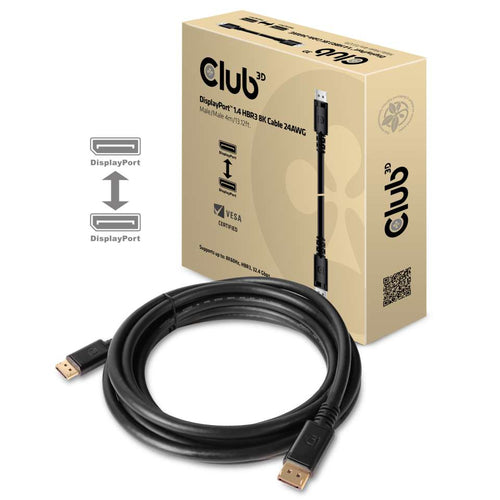 CLUB3D DISPLAYPORT 1.4 HBR3 CABLE MALE / MALE 4 METERS/13.12FT.8K @60HZ   24AWG  - BLACK C