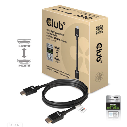 CLUB3D HDMI 2.1 MALE TO HDMI 2.1 MALE ULTRA HIGH SPEED 8K 60 HZ 4 K120 HZ  1M.5/ 4.928FT