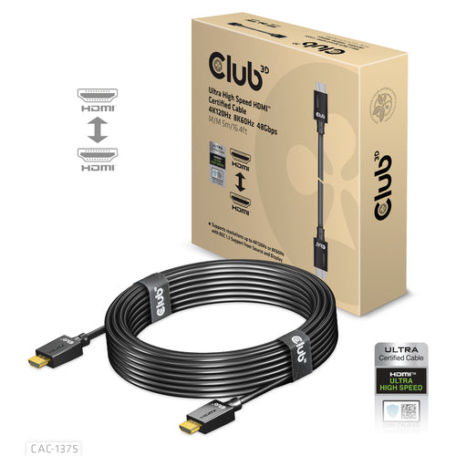 CLUB3D HDMI 2.1 MALE TO HDMI 2.1 MALE ULTRA HIGH SPEED 4K 120HZ 8K60HZ 5M/ 16.4FT