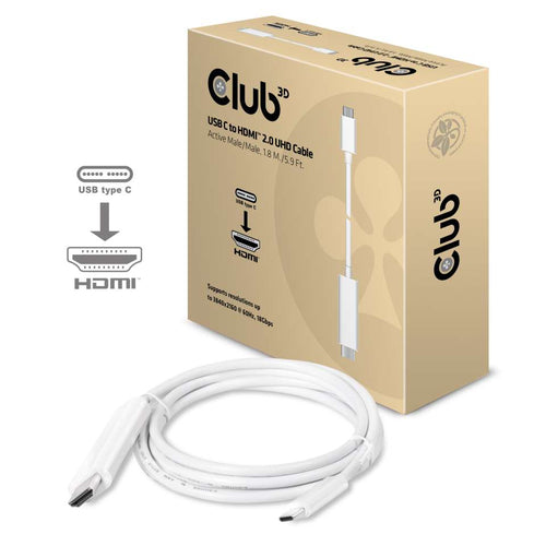 CLUB3D USB TYPE C 3.1 GEN 1 TO HDMI 2.0 CABLE 1.8 METERS/  5.9 FEET - SUPPORT 4K UHD @ 60H