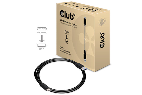 CLUB3D USB TYPE C 3.1 GEN 2 MALE (10GBPS) TO TYPE A MALE CABLE 1METER /  3.28FEET