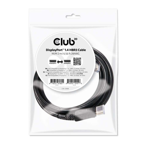 CLUB3D DISPLAYPORT 1.4 HBR3 CABLE MALE / MALE 2 M/6.56FT