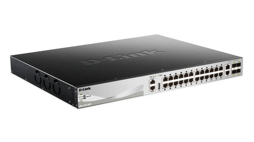 D-LINK SWITCH 24 PORTE GIGABIT 10/100/1000BASE-T POE 370W, MANAGED,LAYER 3 STACKABLE + 2 P