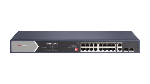 HIKVISION SWITCH 20-PORT GIGABIT UNMANAGED HI-POE SWITCH 16 GIGABIT RJ45 POE PORTS, 2 GIGA