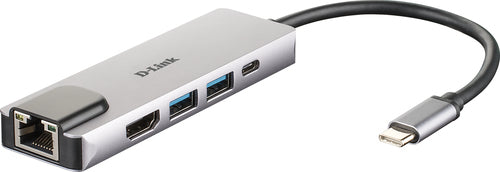 D-LINK HUB USB-C 5-IN-1 CON HDMI E POWER DELIVERY 60W, USCITE: HDMI x1, Ethernet x1, USB 3