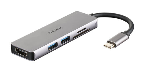 D-LINK HUB USB-C 5-IN-1 CON HDMI E LETTORE CARD SD/MICRO SD, USCITE: HDMI x1, USB 3.0 x2,
