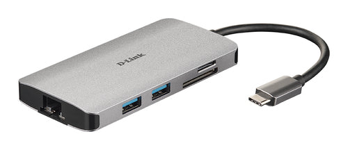 D-LINK HUB USB-C 8-IN-1 CON HDMI, ETHERNET, LETTORE CARD E POWER DELIVERY 60W, USCITE: HDM