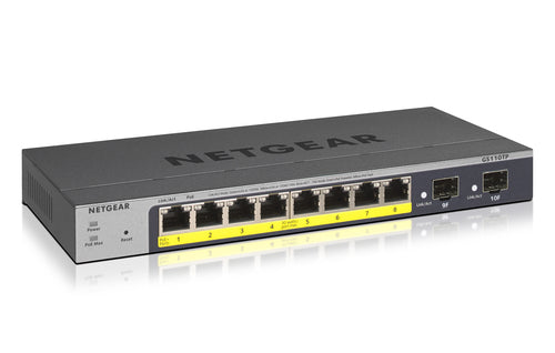 NETGEAR SWITCH 8 PORTE (DI CUI 2 SFP) GIGABIT POE, IPV4