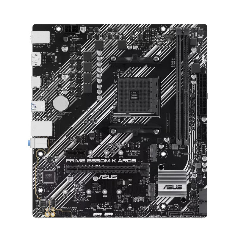 ASUS MB AMD B550, PRIME B550M-K ARGB, AM4 2DDR4, DP/HDMI, GLAN, DUAL M2, MATX, RGB, 90MB1G