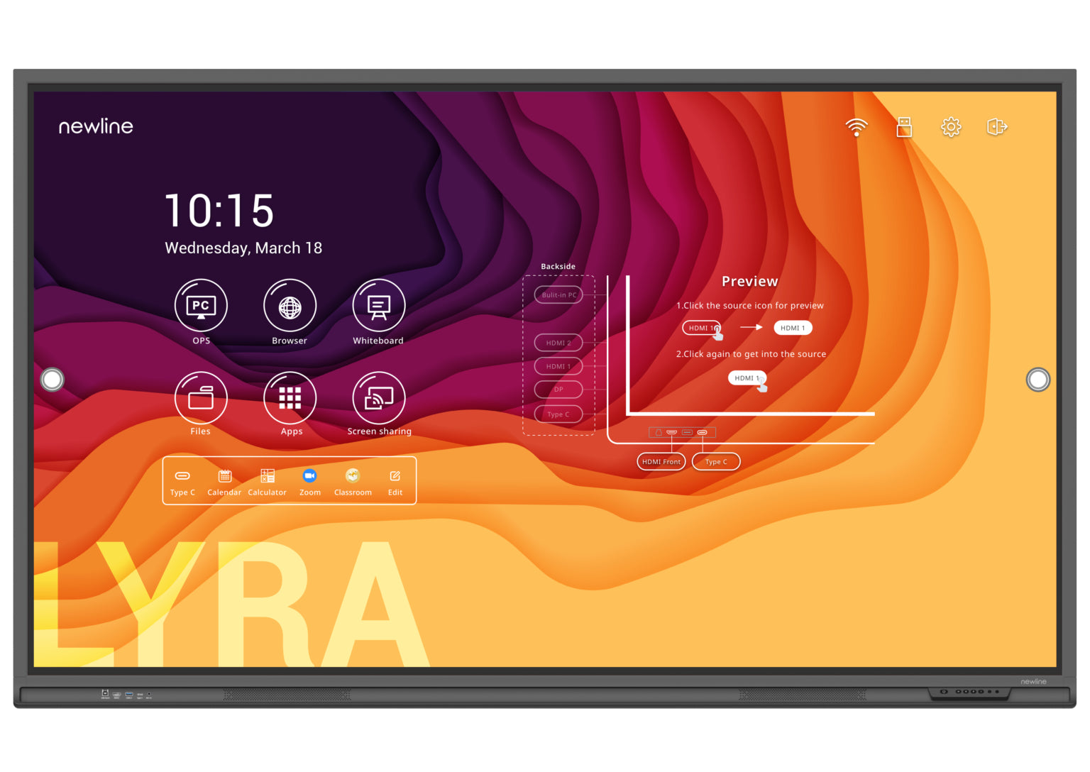 NEWLINE DISPLAY TOUCH INTERATTIVO 65, SERIE LYRA, 20 TOCCHI, 4K UHD, 4GB RAM / 64GB STORAG